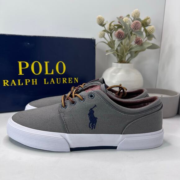 Polo Ralph Lauren Faxon Low Grey Canvas Lace Up Sneakers Men's US 9D NWB - Picture 3 of 10